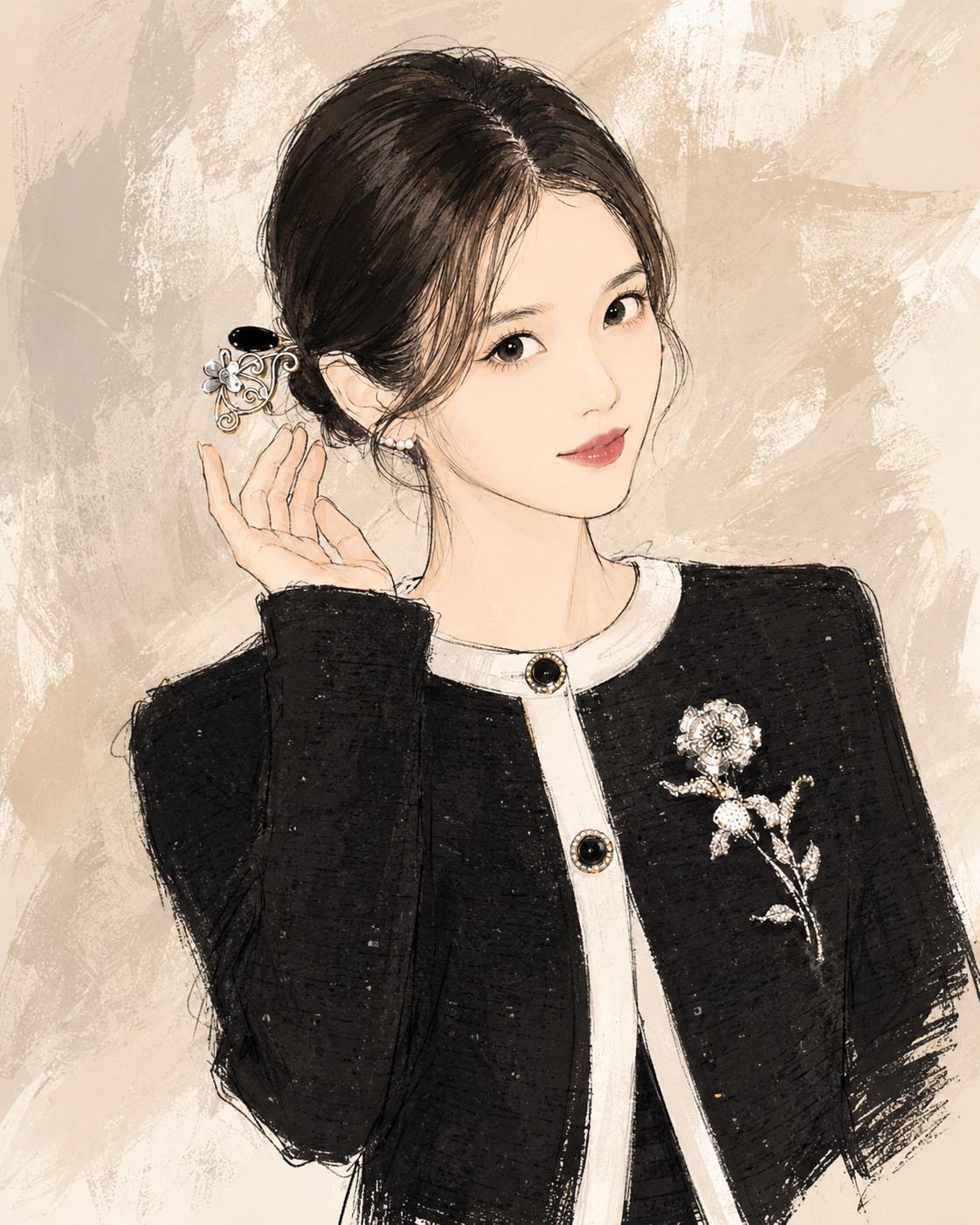 21世紀の大君夫人 ヒジュ IU 黒ツイード ブローチ Alessandra Rich Miu Miu