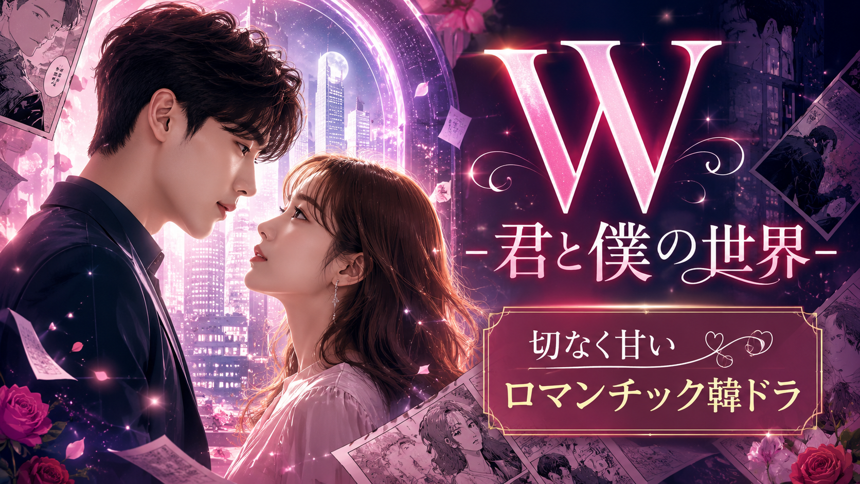 『W -君と僕の世界-』は面白い？漫画と現実を行き来する切なく甘いファンタジーロマンスのあらすじ・感想・見どころ、イ・ジョンソクの魅力をネタバレなしで紹介します。